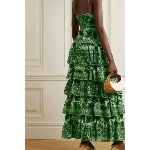 NWT Alice + Olivia Valencia Floral Sage Green Tiered Maxi Dress Size 2 - Picture 5 of 16